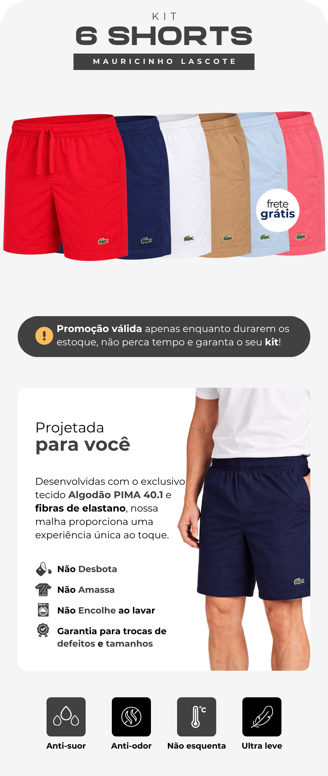 Kit 6 Shorts Lacoste