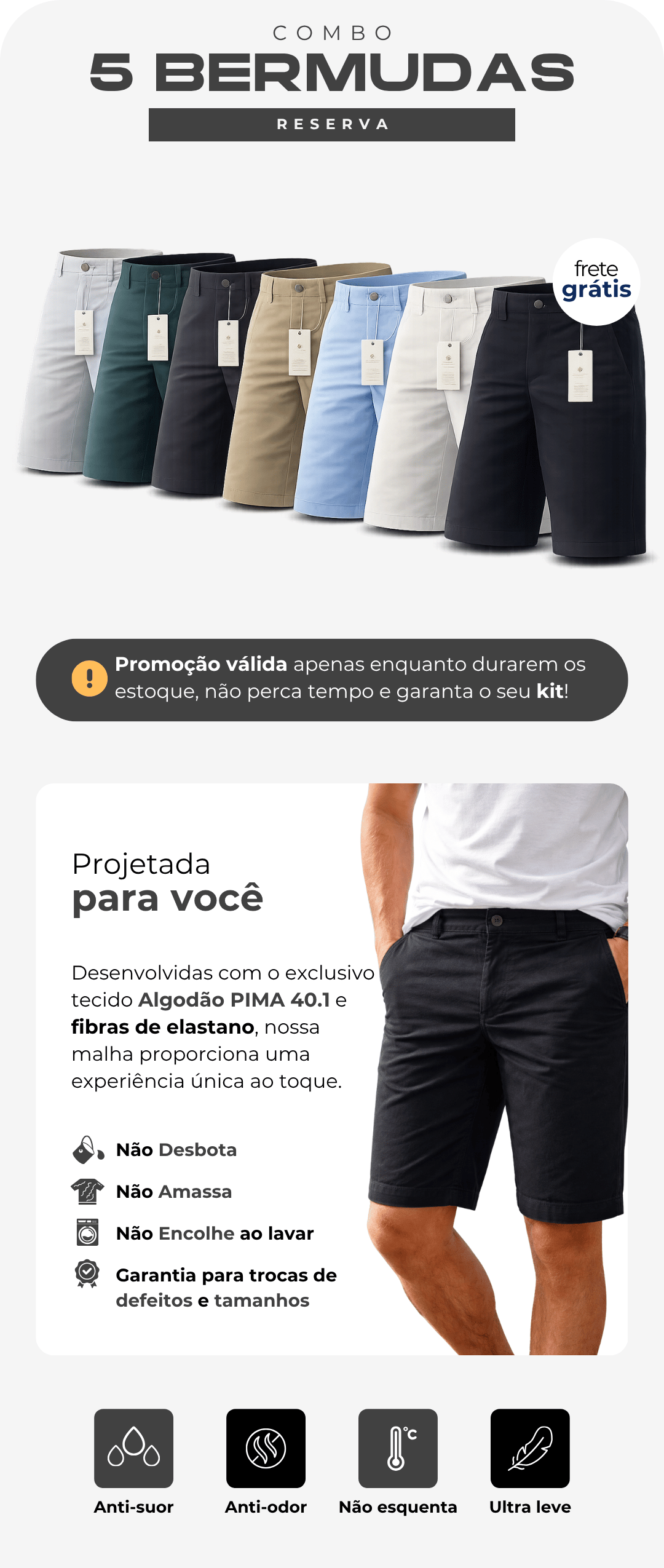 Kit 5 Bermudas Reserva